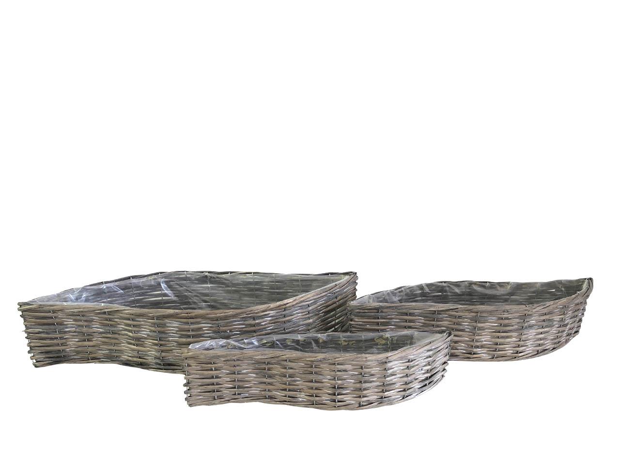 Korbsatz Welle Set/3 Weide grau L58/49/40cm