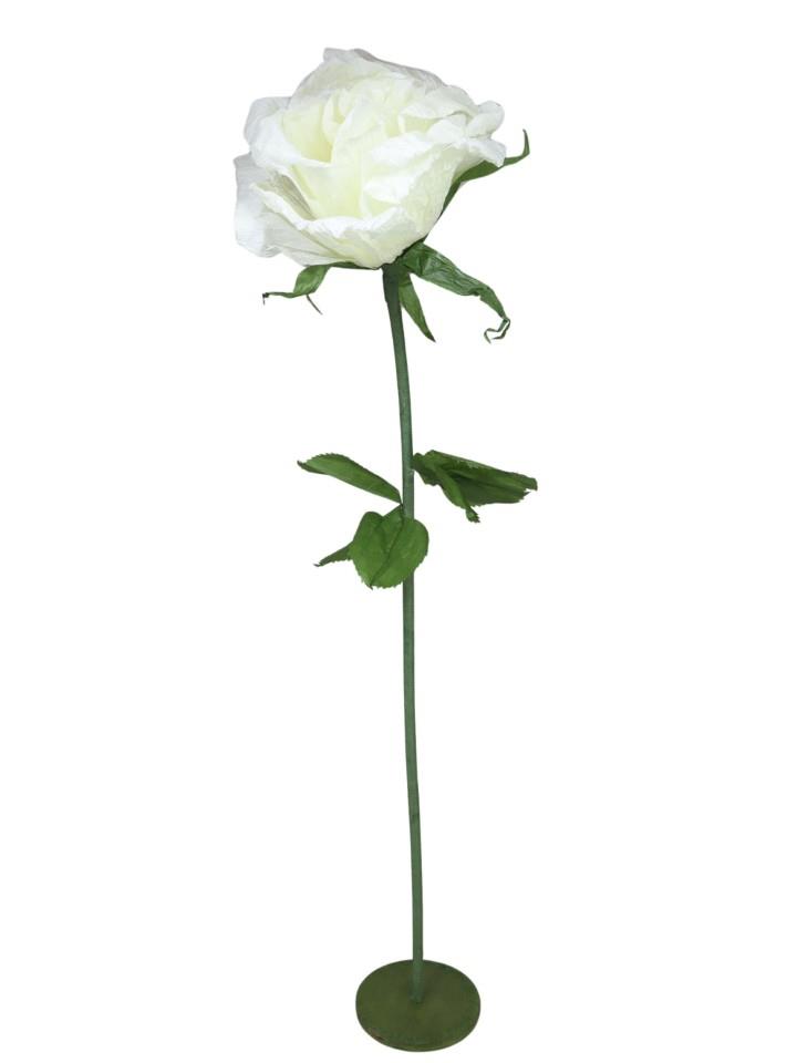 Dekoblume Rose Papier weiß/creme D30xH130cm