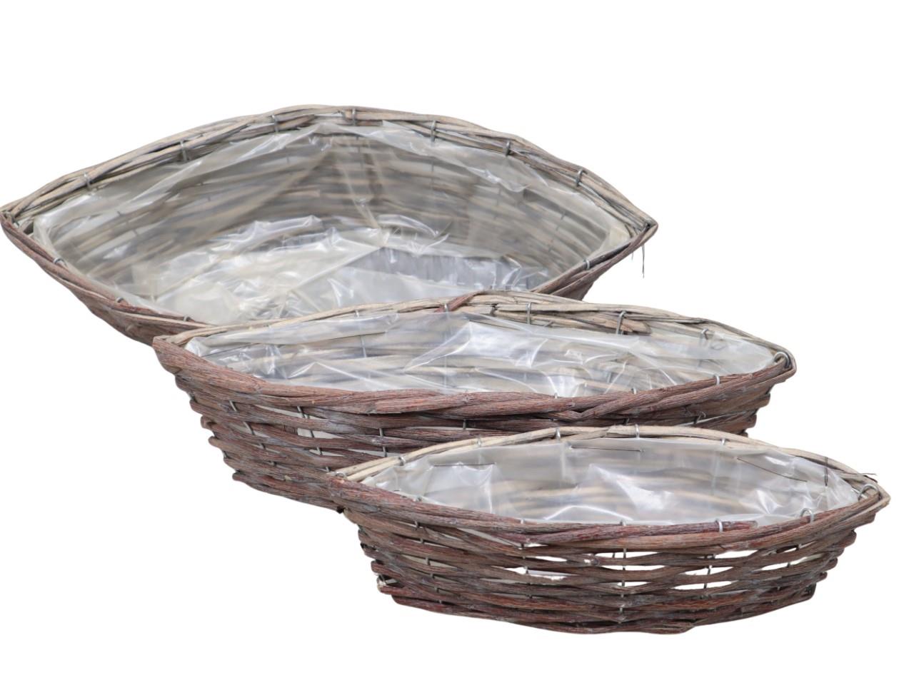 Pflanzschiff Set/3  natur gekalkt Rattan L50/43/33cm