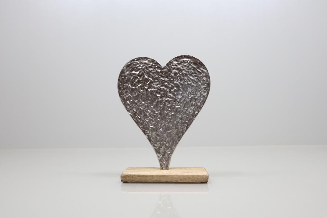 Aufsteller Herz Aluminium silber auf Holzfuß H24x18cm