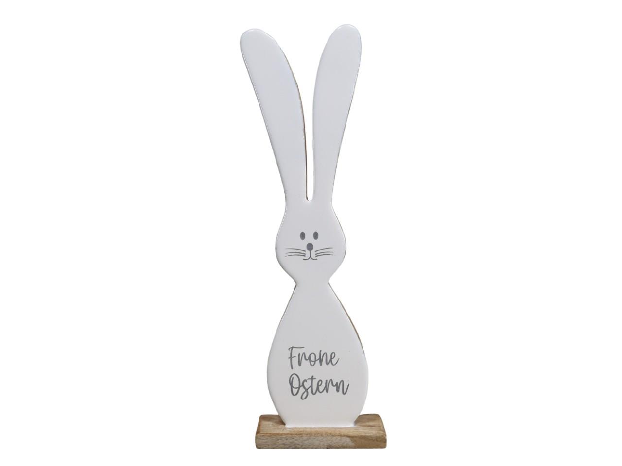 Hase stehend "Frohe Ostern" Holz weiß&grau H41cm