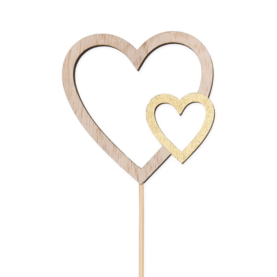 Stecker Herzen Holz 8 cm natur-gold Frb. 311 Stecker Herzen Holz 8 cm natur-gold Frb. 311