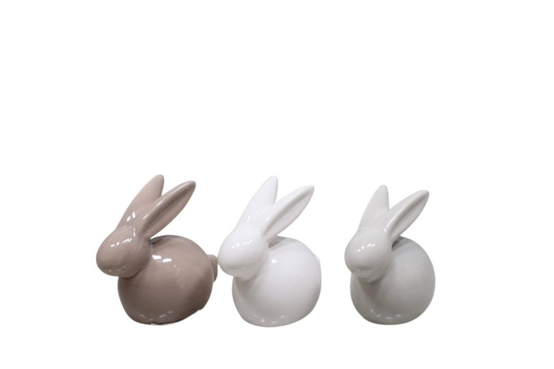 Hase Keramik farbmix grau/weiß/braun 08,5x8,5cm