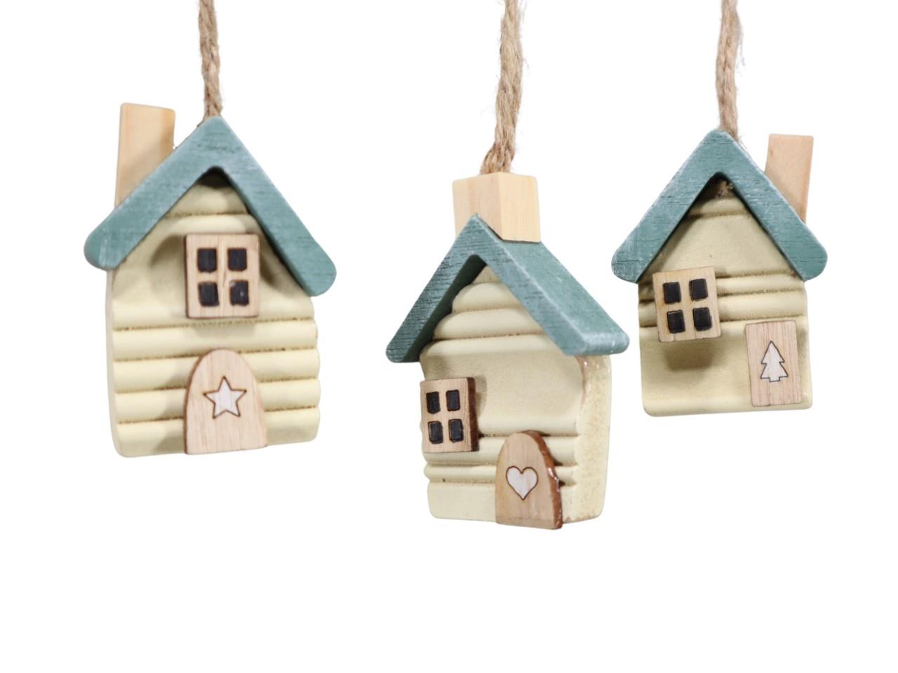 Haus hängend Holz grün/creme D6x4cm