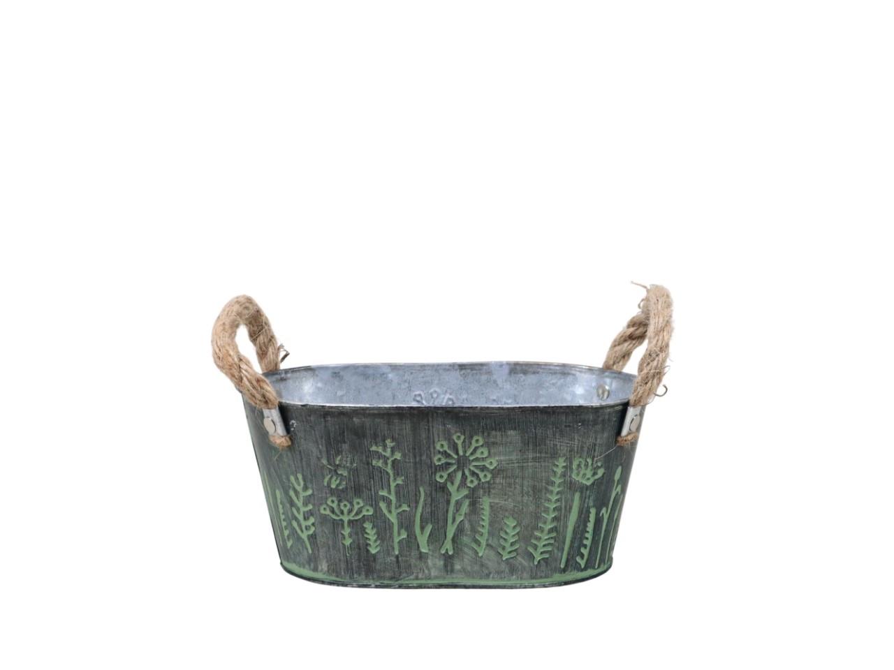 Schale oval Blumenmotiv Zink lt. green L23cm