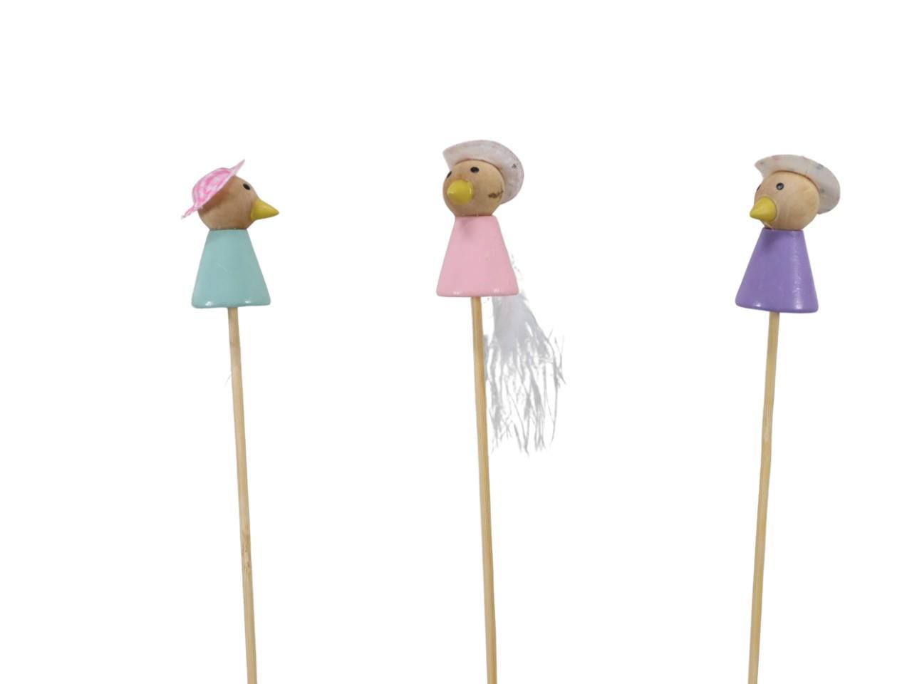 Stecker Vogel mit Hut Holz farbmix H4,5cm + Pin