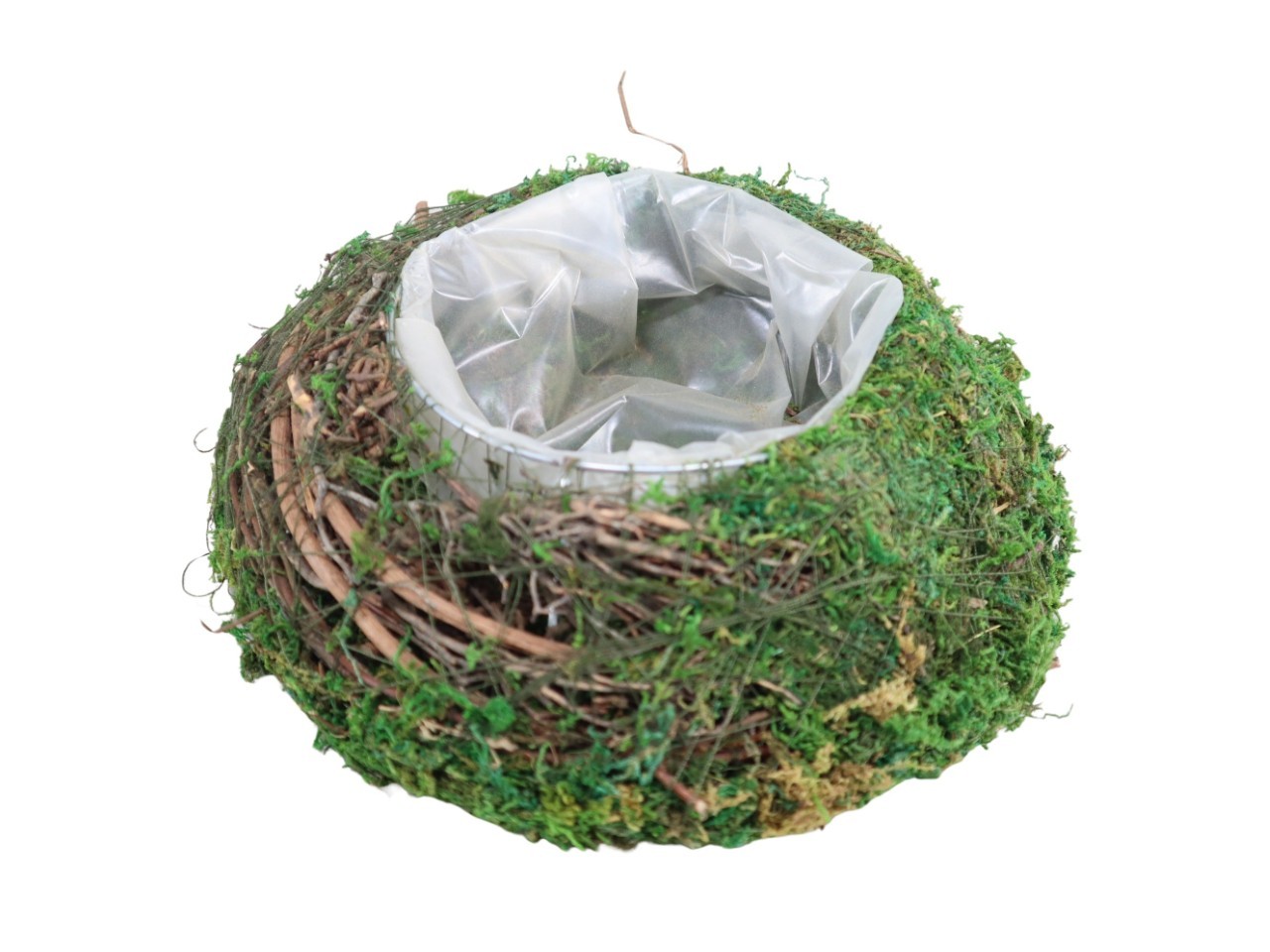 Pflanzkissen rund Moos/Rattan grün/braun D25 H7cm