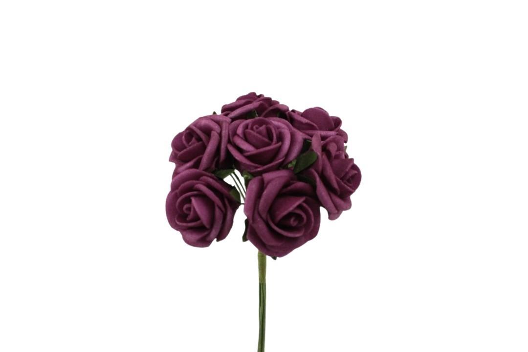 Foam Rose mit 9Blüten gebündelt burgund 2cm Foam Rose mit 9Blüten gebündelt burgund 2cm