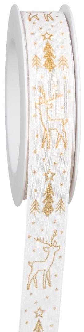 Band Rentier Races 25 mm 18 Meter weiss/gold 01/15 Band Rentier Races 25 mm 18 Meter weiss/gold 01/15