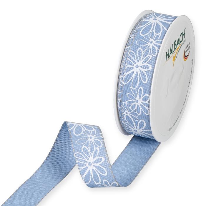 Druckband Blüten 25 mm 18 Meter dusky blue/white 421 Druckband Blüten 25 mm 18 Meter dusky blue/white 421