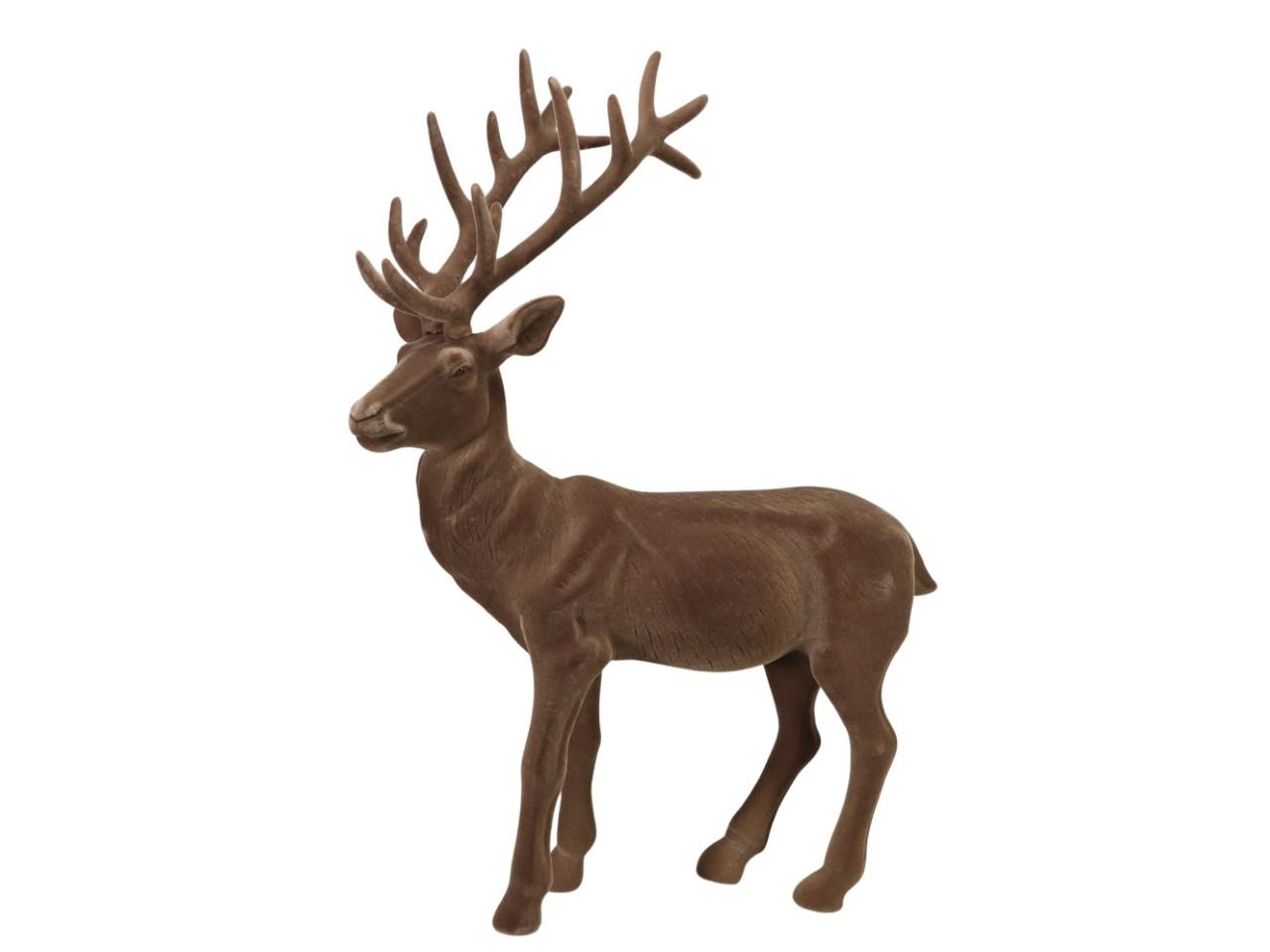 Hirsch stehend beflockt Kunststoff braun H76cm