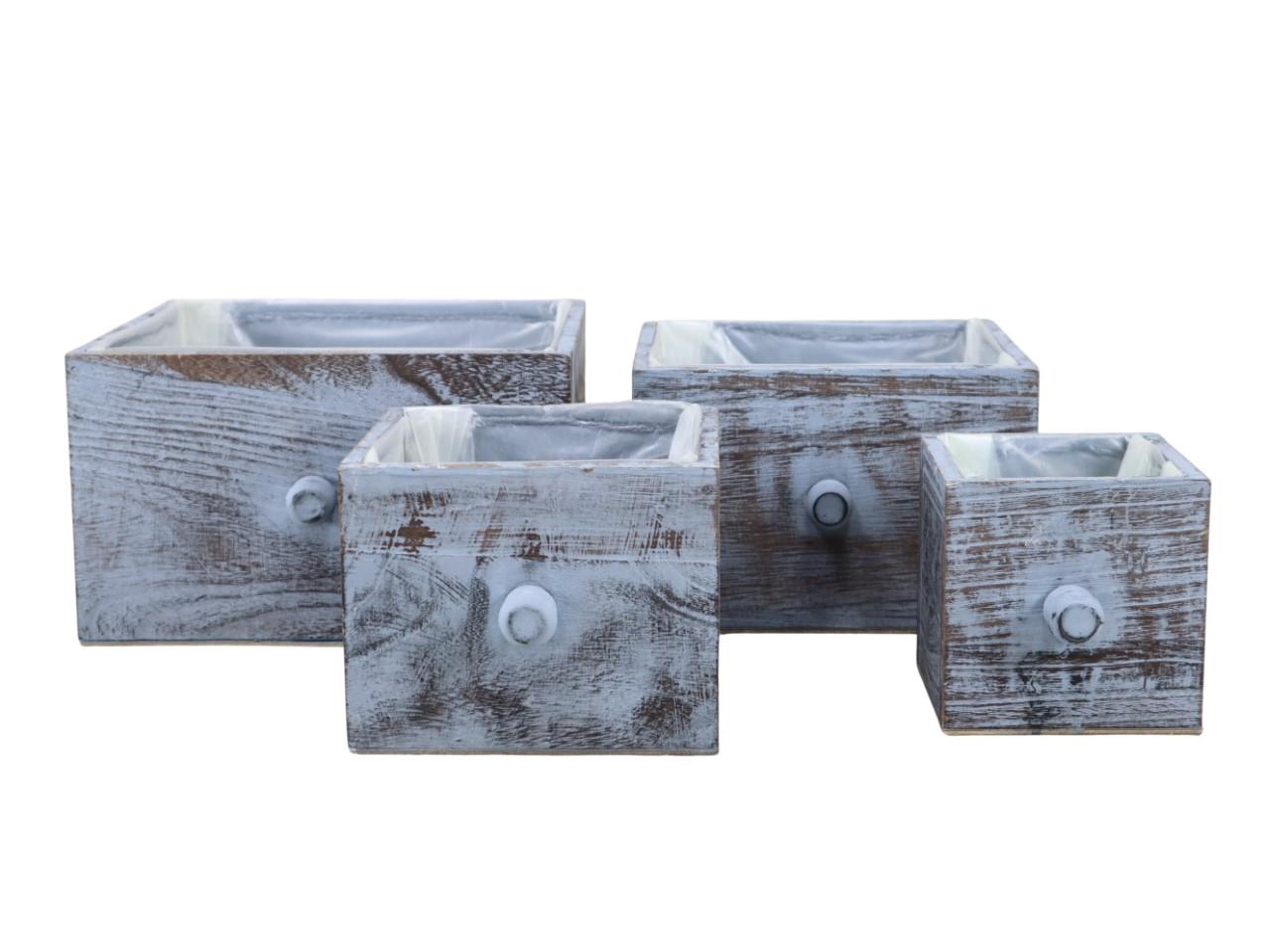 Schublade m. Folieneinsatz Set/4 Holz blue-washed D22-10cm Schublade m. Folieneinsatz Set/4 Holz blue-washed D22-10cm