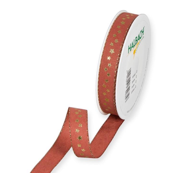 Druckband Sternchen 15 mm 18 Meter rosewood/gold 98 Druckband Sternchen 15 mm 18 Meter rosewood/gold 98