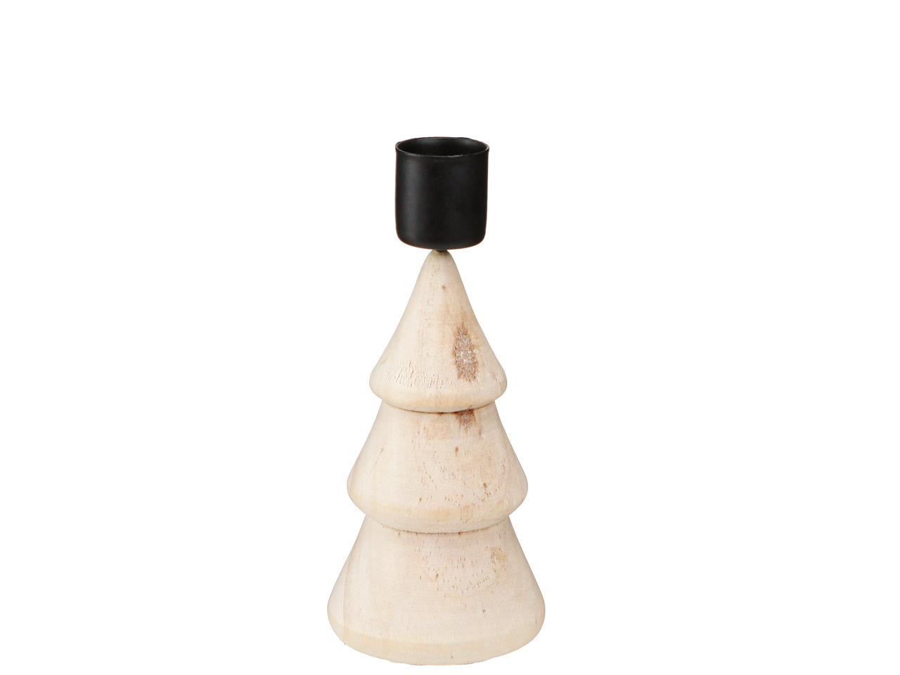 Tannenbaum m. Stabkerzenhalter Holz natur&schwarz H13cm