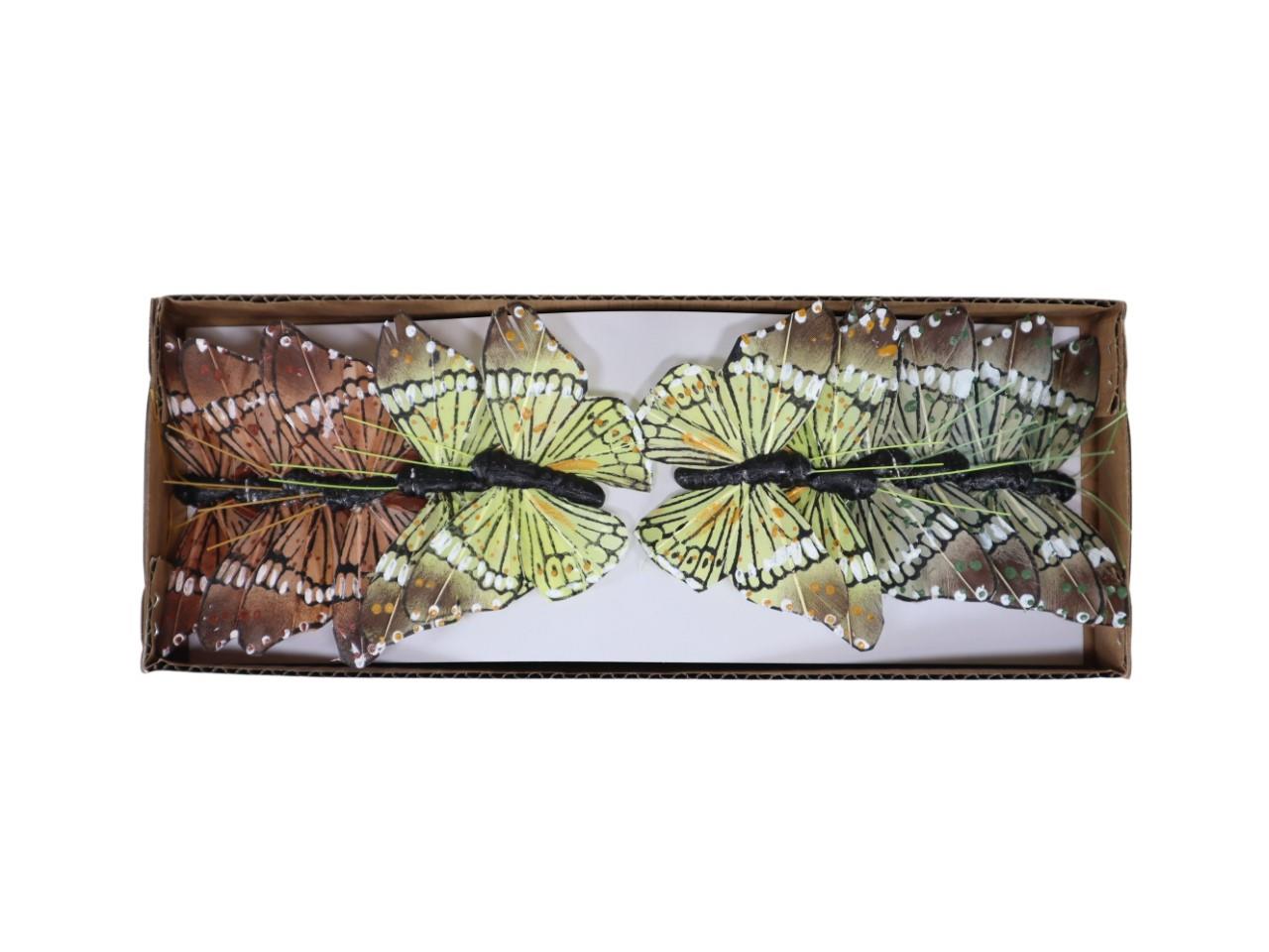 Stecker Schmetterling Federn grau/braun/gelb sort. 9cm