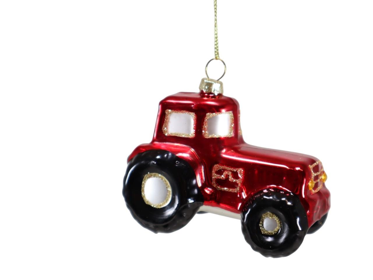 Traktor hängend rot Glas D9x6,5cm