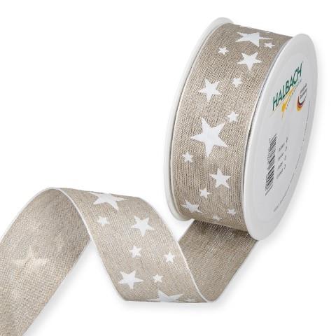 Leinen-Druckband Sterne 40 mm 15 Meter natur/weiss 11 Leinen-Druckband Sterne 40 mm 15 Meter natur/weiss 11