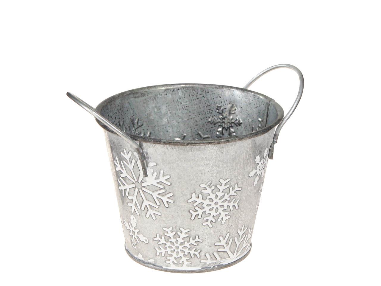 Übertopf Schneeflocke Zink silber-weiß D16cm Übertopf Schneeflocke Zink silber-weiß D16cm