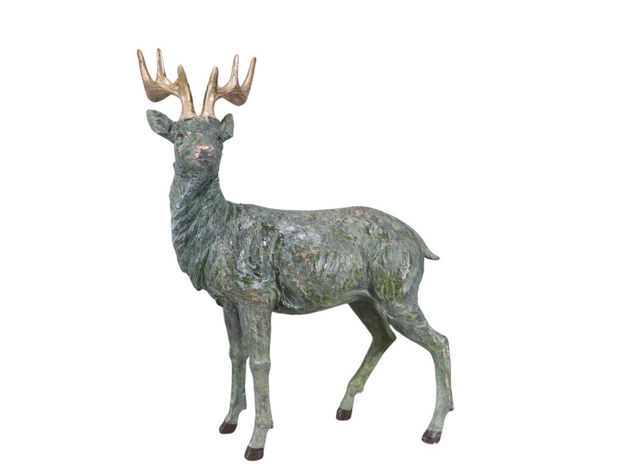 Hirsch Polyresin grau-grün/gold D34x20xH43cm