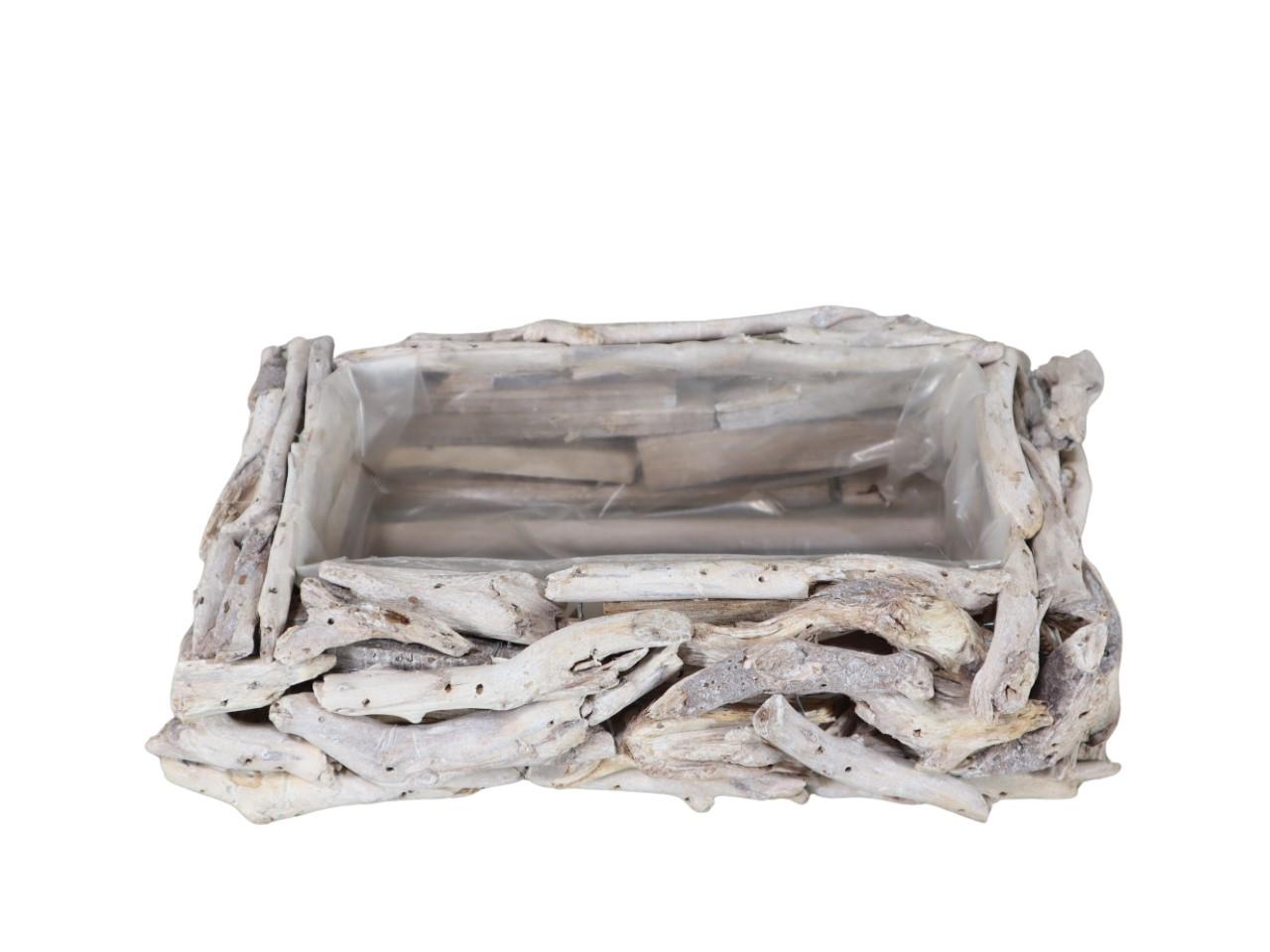 Pflanzrechteck Holzstücke white-washed L28x16cm