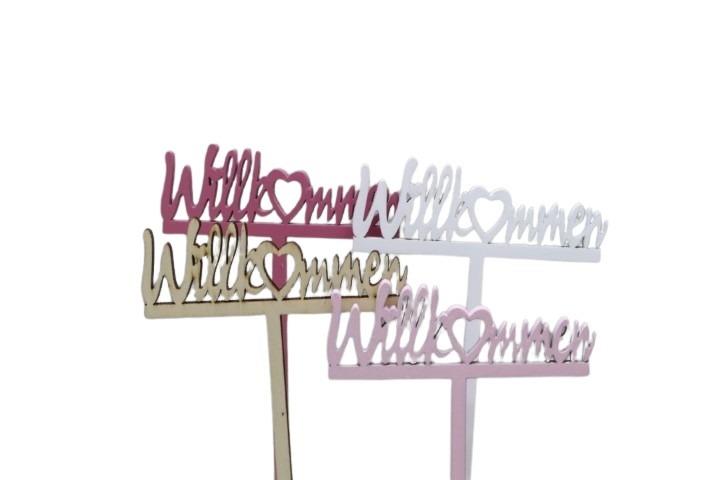Stecker Willkommen Holz farbmix L10,5xH19cm NETTO