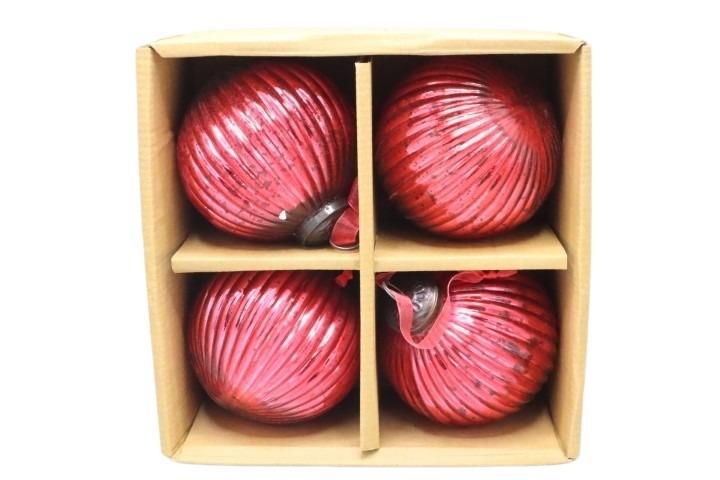 Glaskugel hängend gestreift rot D10cm