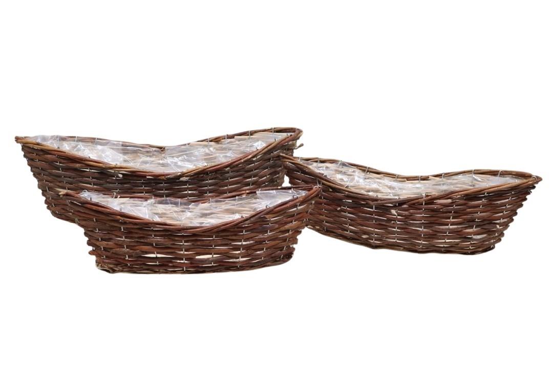 Pflanzschiff Set/3 Weide natur L52/43/36cm