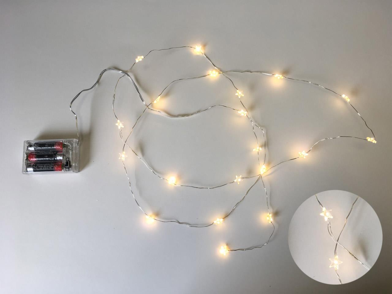 Lichterkette Stern Draht silber LED 20Lämpchen 6 Std. Timer