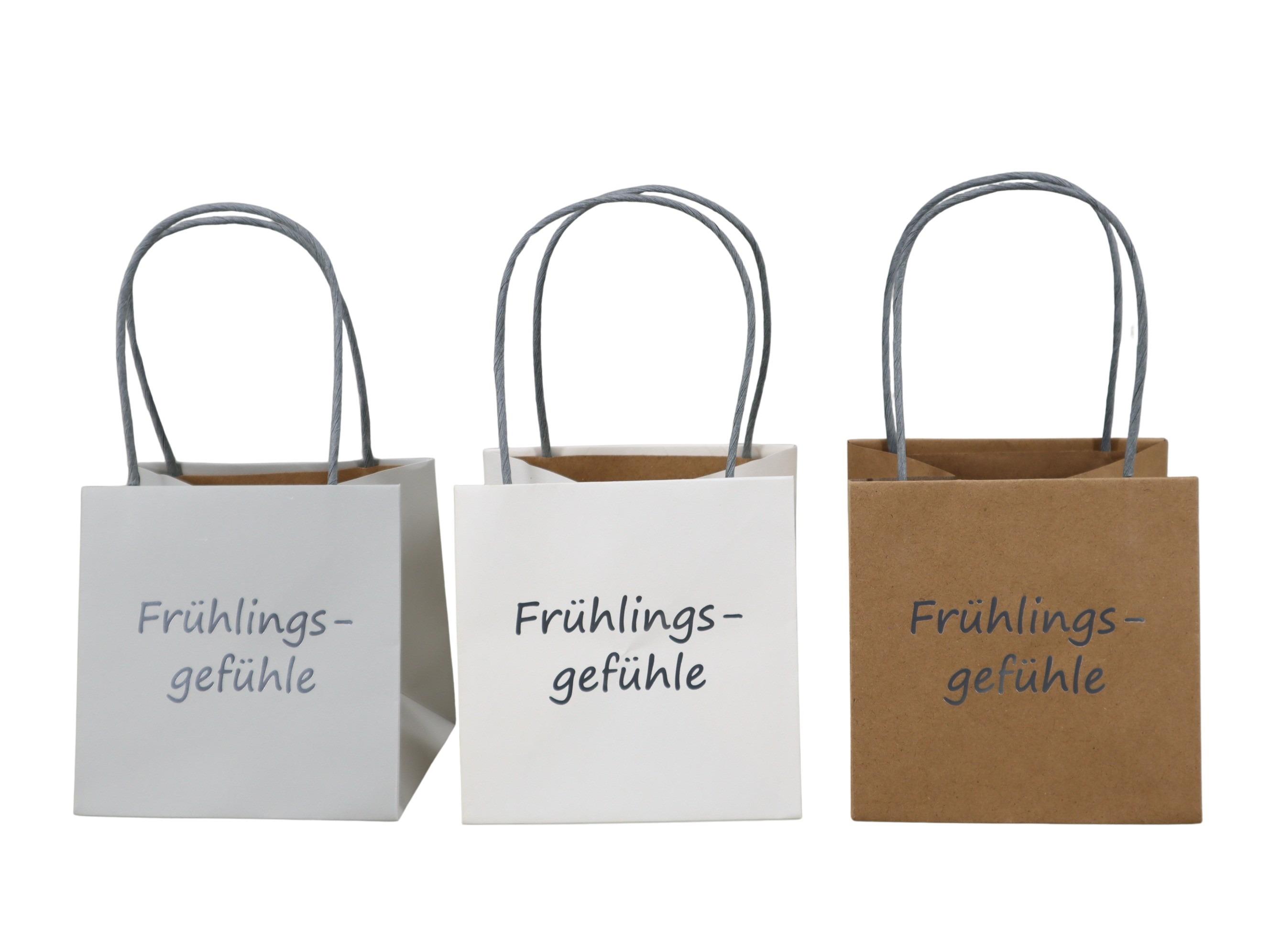 Tasche "Frühlingsgefühle" Papier wasserab. natur-grau- D12cm