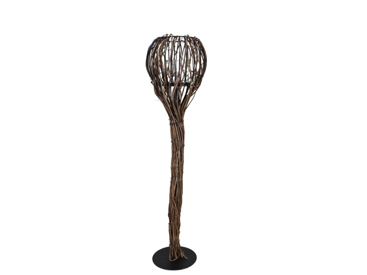 Windlicht auf Fuß Metall/Rebe inkl. Glas H76cm