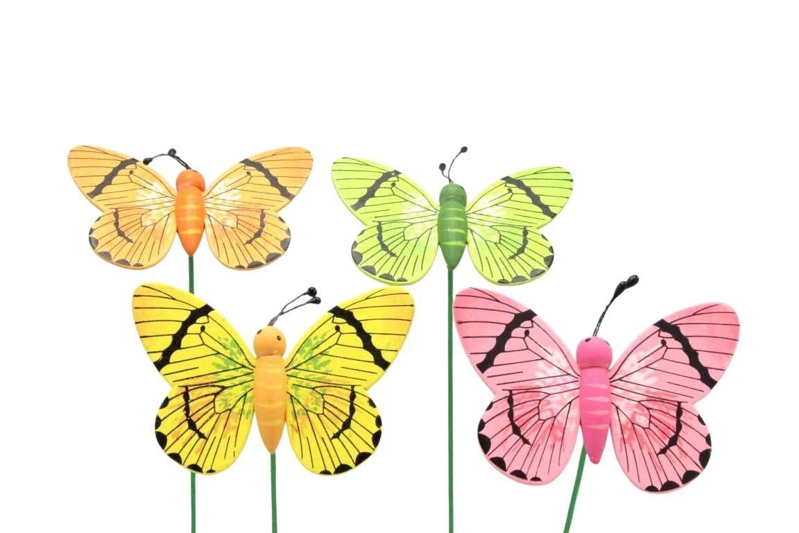 Stecker Schmetterlinge Holz farb. sort.  D7cm H25cm