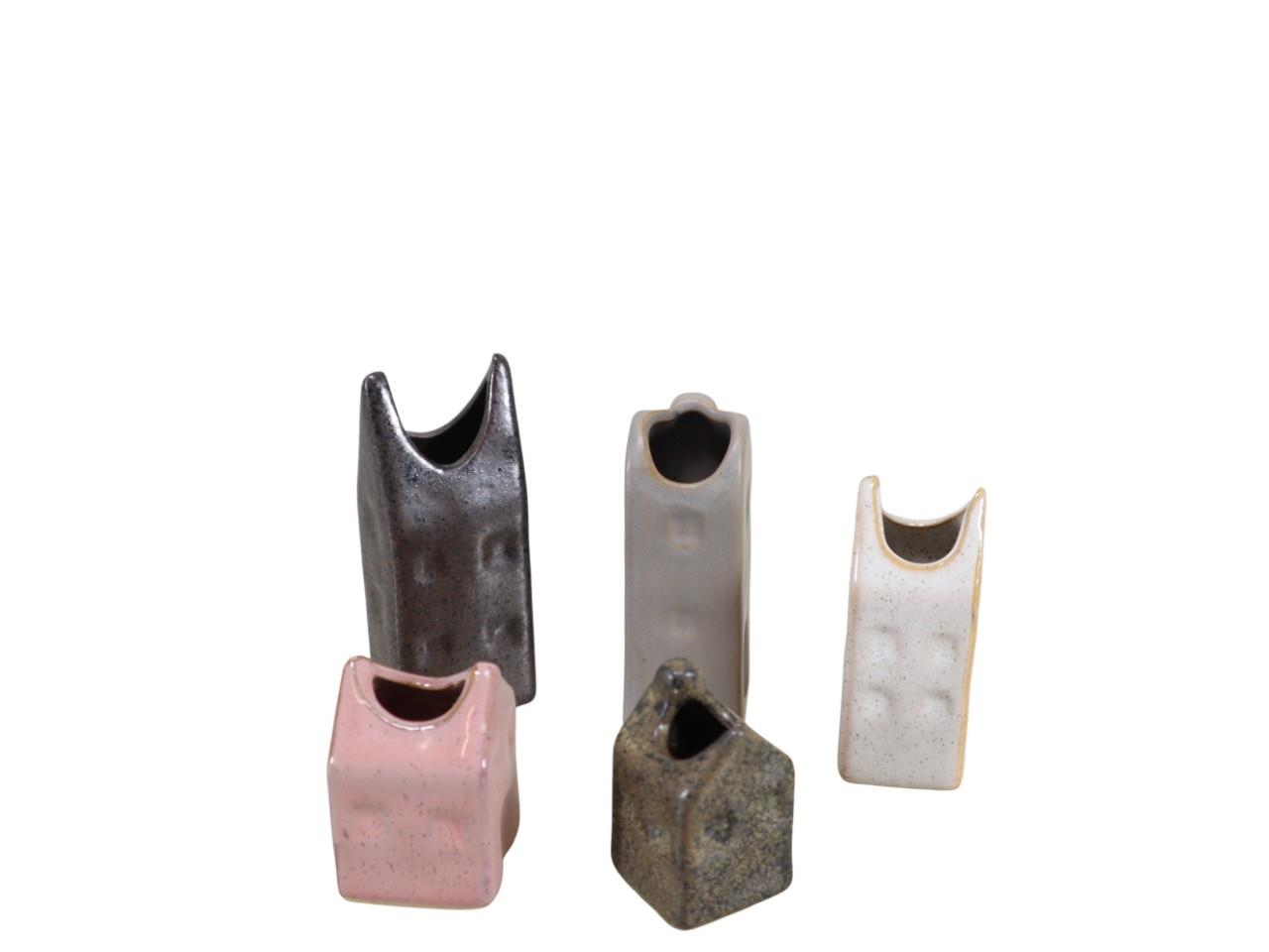 Blumenvase Häuser Amsterdam farbmix natur-rose H5-9,5cm