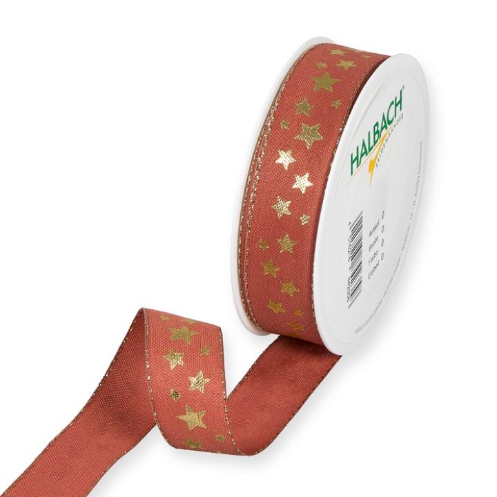 Druckband Sternchen 25 mm 18 Meter rosewood/gold 98 Druckband Sternchen 25 mm 18 Meter rosewood/gold 98