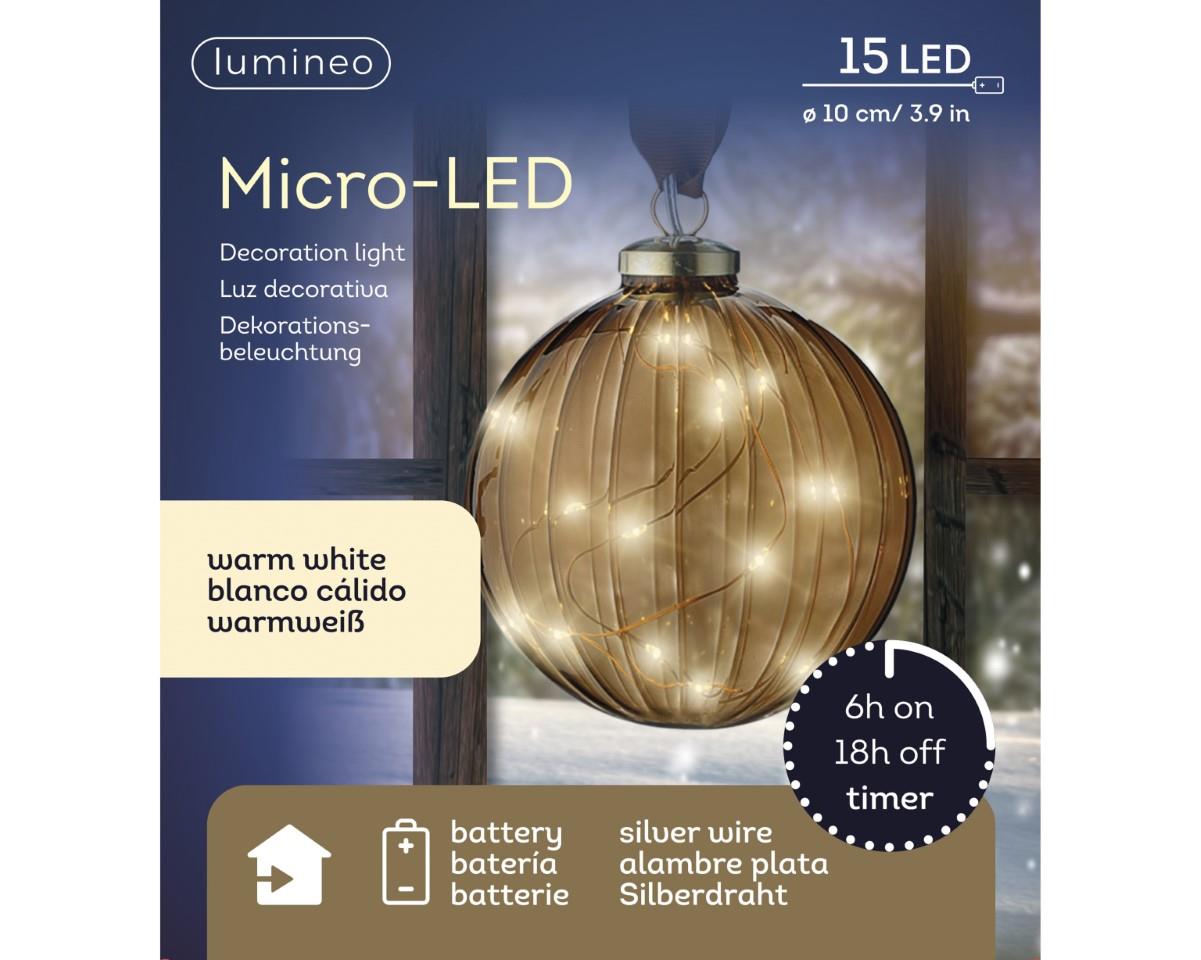 Glaskugel hängend gold inkl. Micro 15 LED indoor D10cm