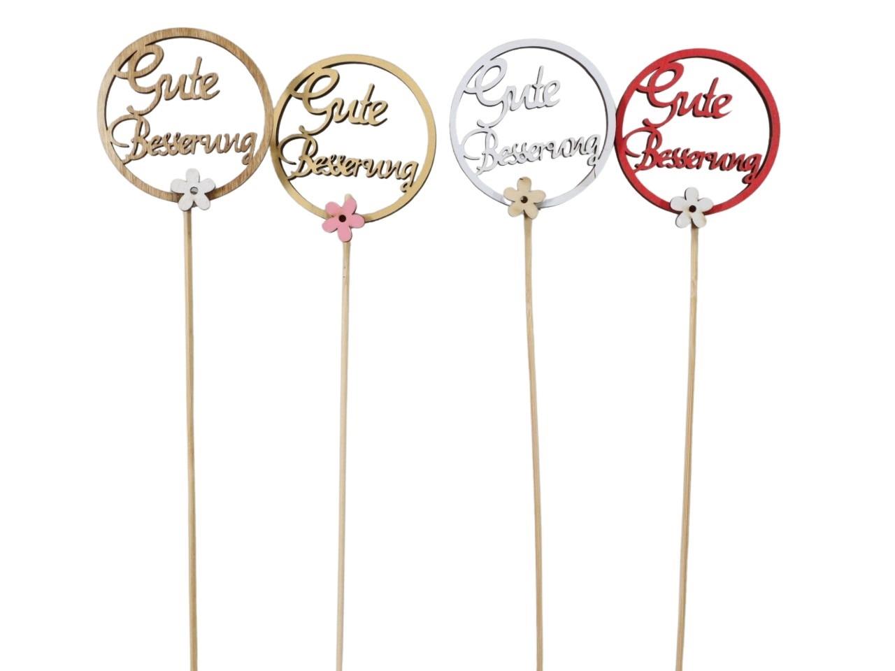 Stecker Kreis m. Schrift Holz farbmix D6cm + Pin