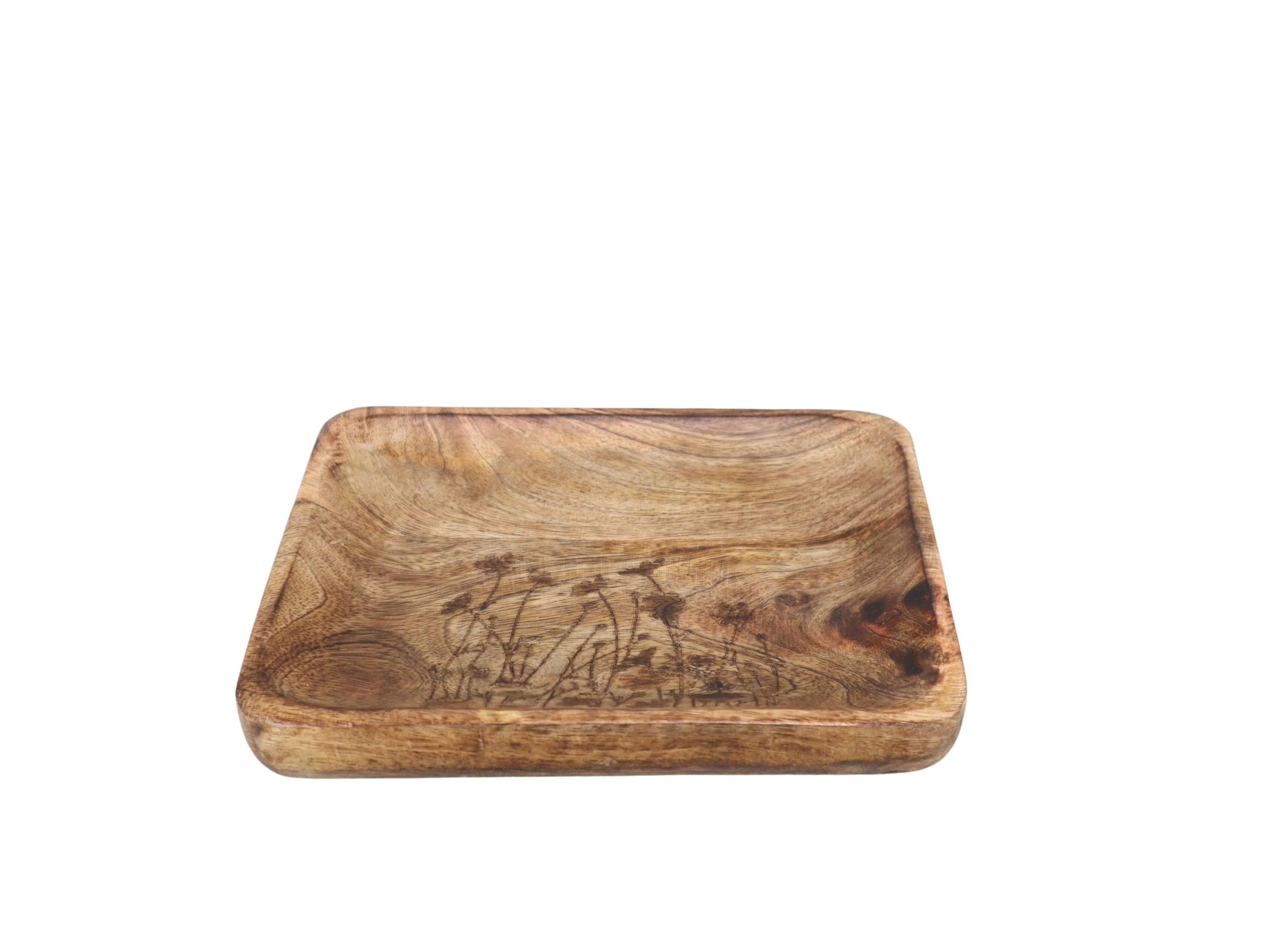 Tablett m. Blumenmuster Holz natur 20x19cm Tablett m. Blumenmuster Holz natur 20x19cm