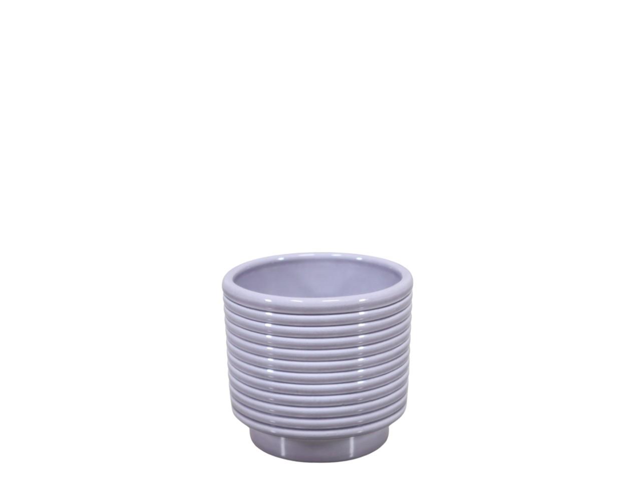 Cylindroübertopf m. Fuß Rings Keramik grau-lasur D8cm