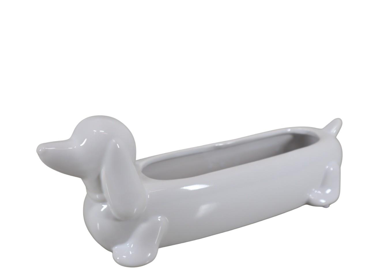 Dackel Jardiniere Porzellan weiß glänzend L30cm