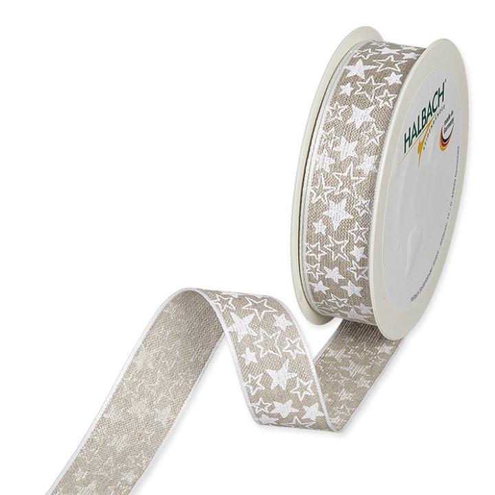 Leinen-Druckband Sterne 25 mm 15 Meter natural/white 11