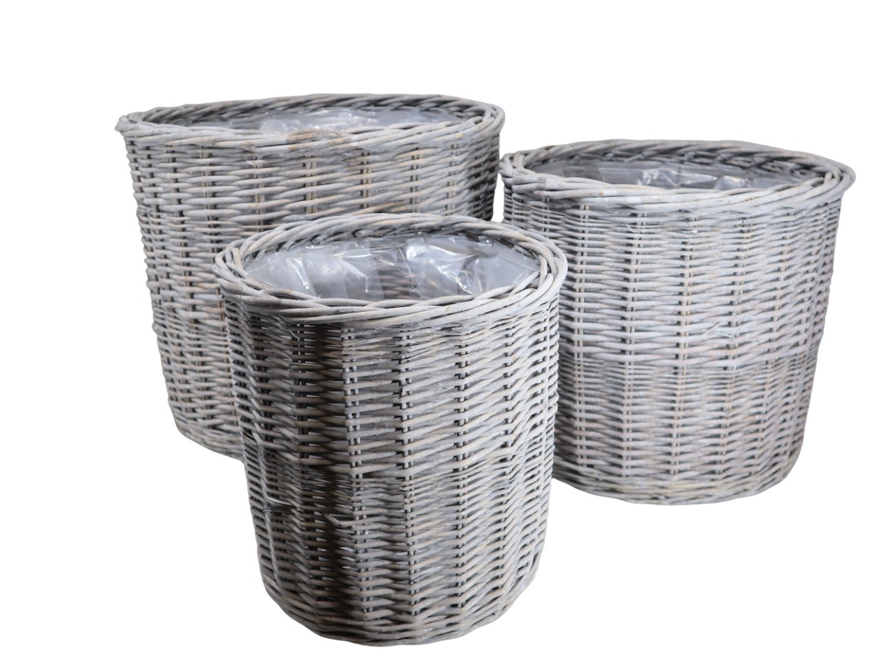 Korbübertopf XXL Set/3 rund Weide grau D60/48/38cm