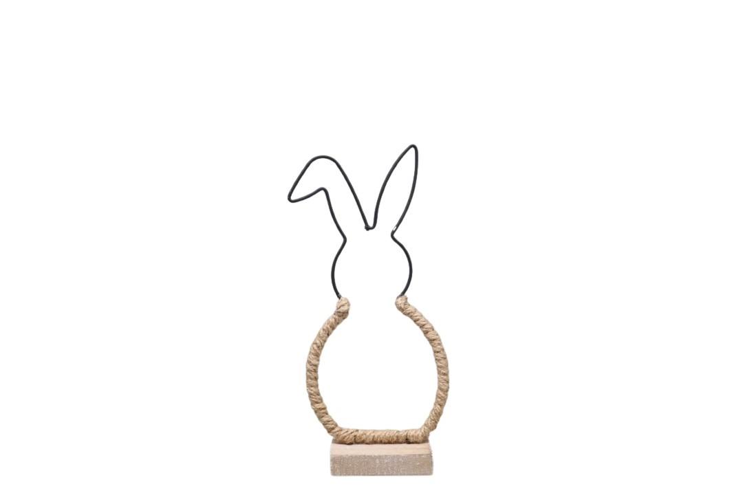 Hase Metall schwarz mit Jute auf Holzplatte H24cm