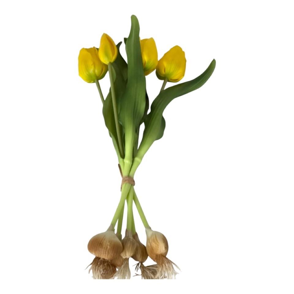 Tulpenbund 5fach soft touch m. Zwiebel gelb L31cm