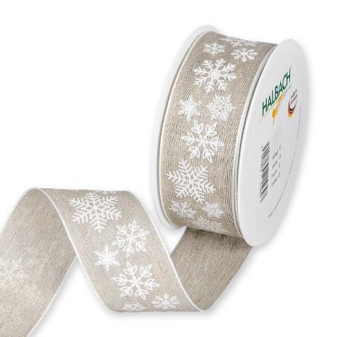 Leinen-Druckband Schneesterne 40 mm 15 Meter linen/white 11