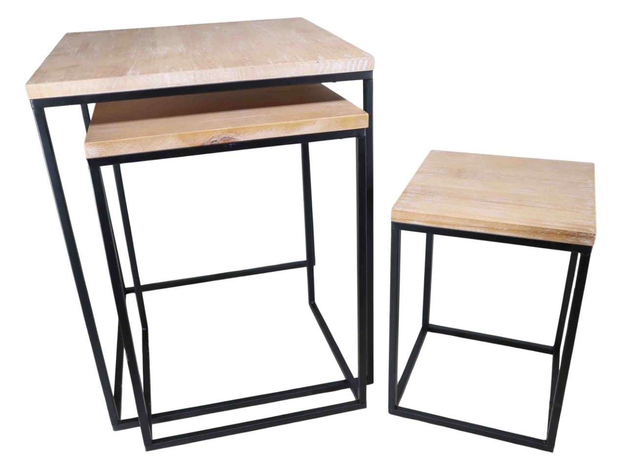 Beistelltische Set/3 Metall/Holz schwarz/natur D58/37/27cm