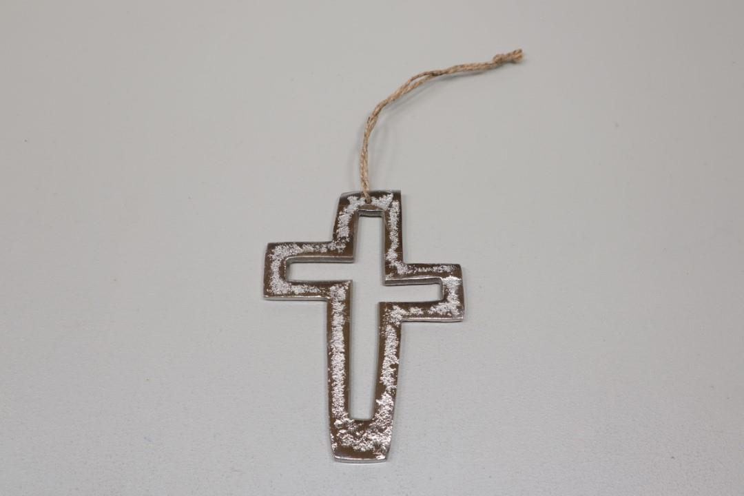 Hänger Kreuz Metall silber 14x10cm