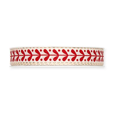 Druckband Misteln 15 mm 18 Meter cream/red/gold 70