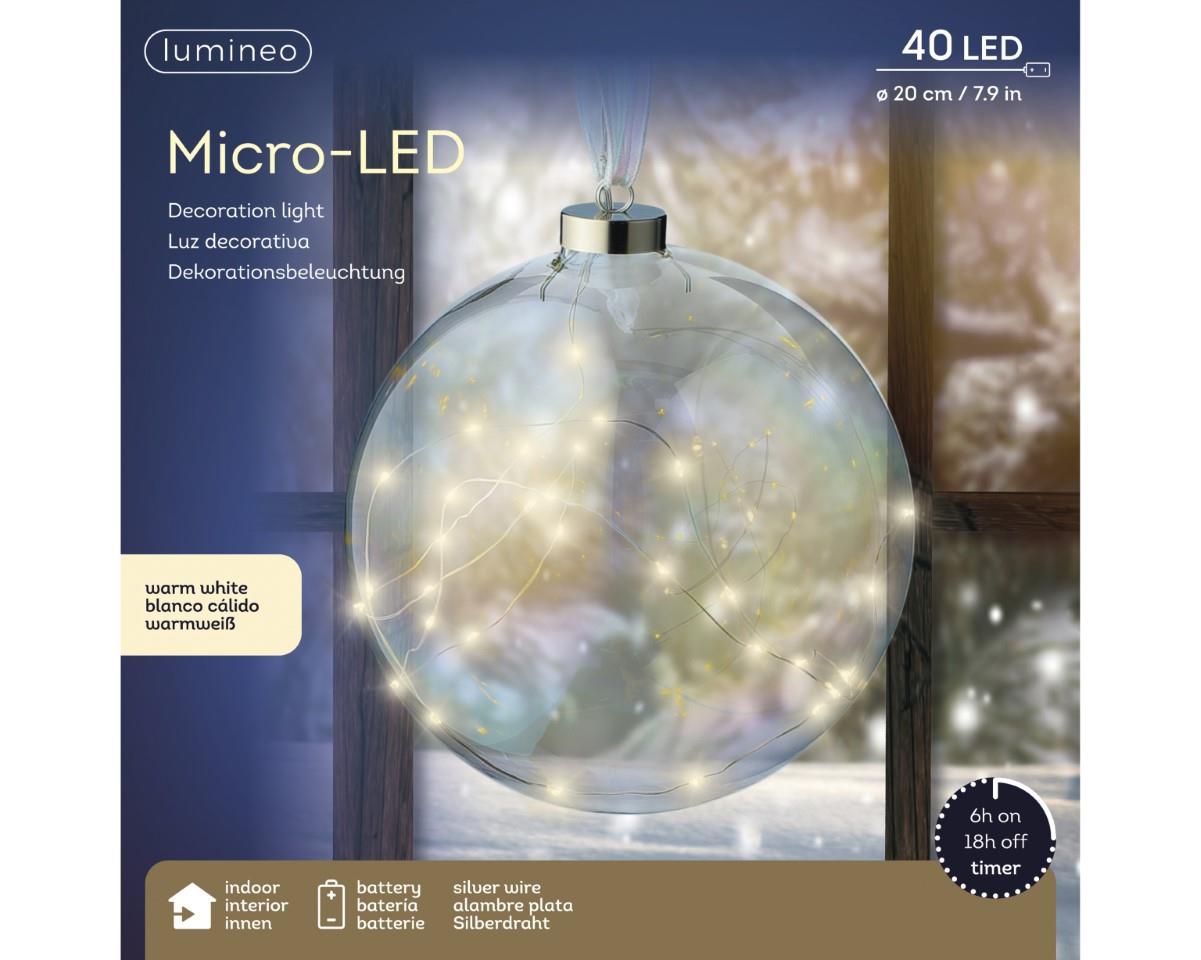 Glaskugel hängend klar iris inkl. Micro 40 LED indoor D20cm