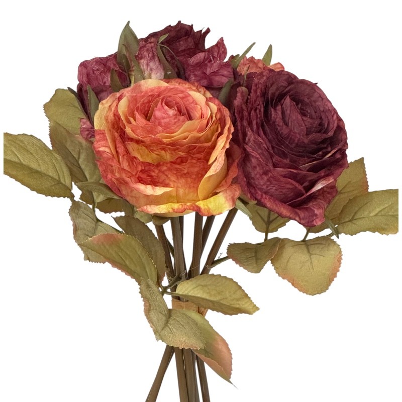 Rosenbouquet 7Blüten orange-bordeaux H32cm