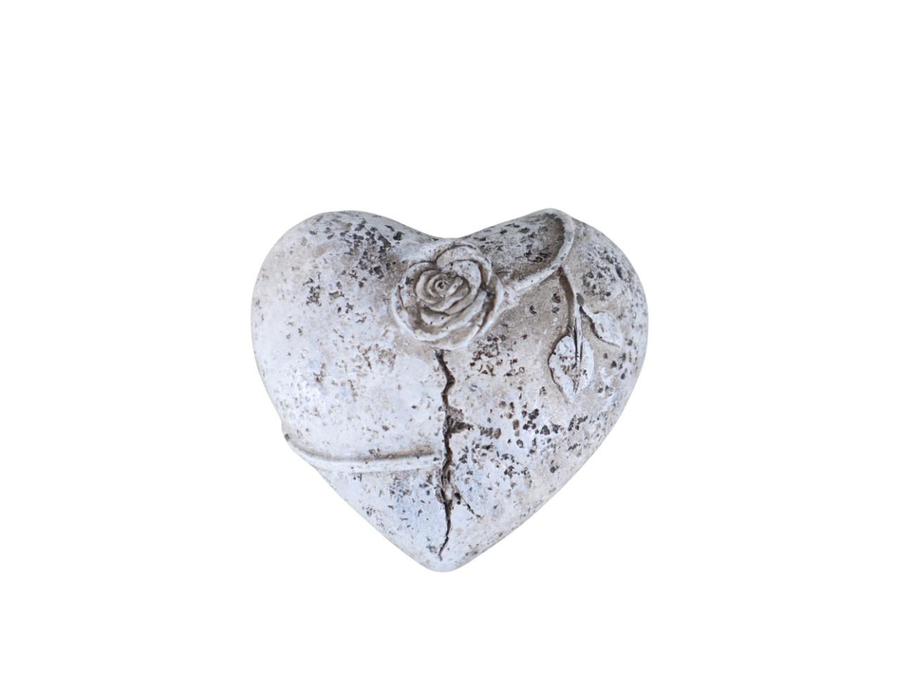 Herz mit Rose Polyresin grau D7.5x6.5cm