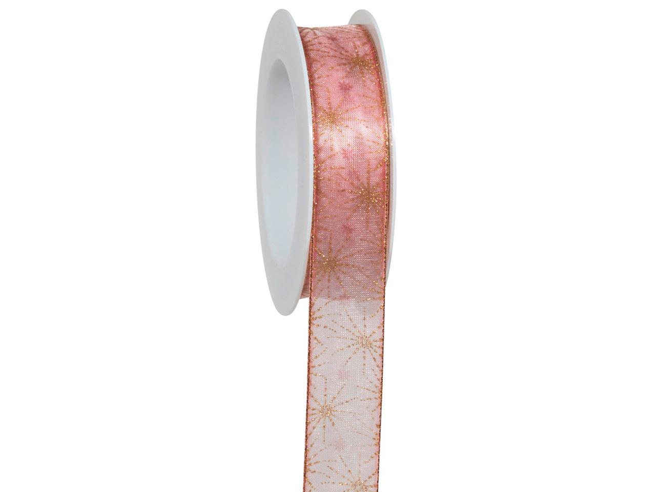 Band Ice Crystal 25 mm 18 Meter mittelrosa/gold 221/15